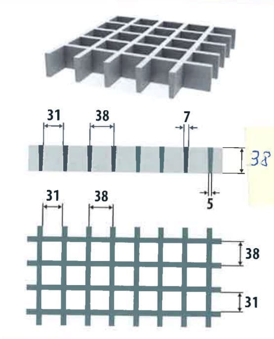 Ritilämatot Lasikuituritilä 38x38 38x7 1000x1000mm kehystetty