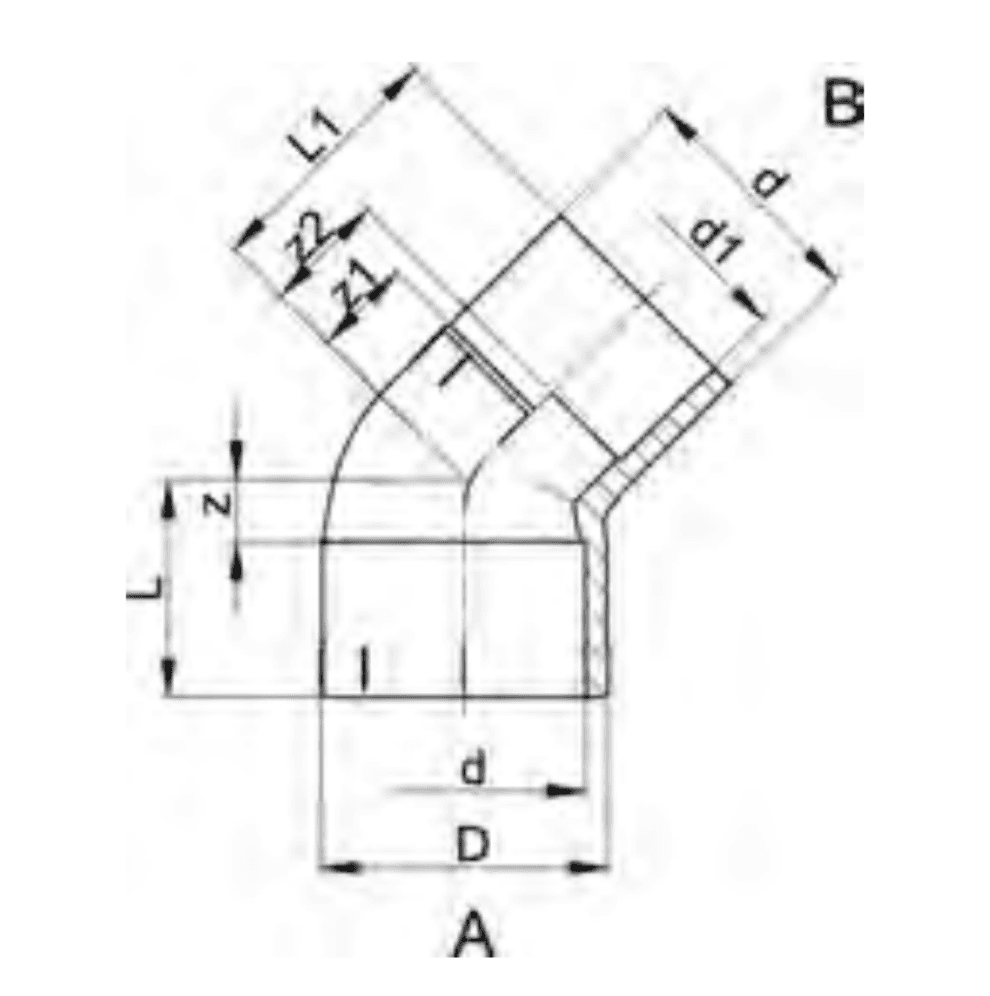 Putkenosat Kulma 45° PRO-FIT PVC-U 50x40mm