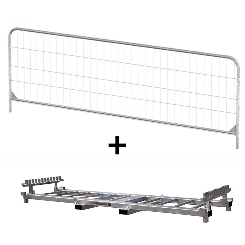 Työmaa-aidat Matala roundtop betonijaloilla + kuljetusteline 105m